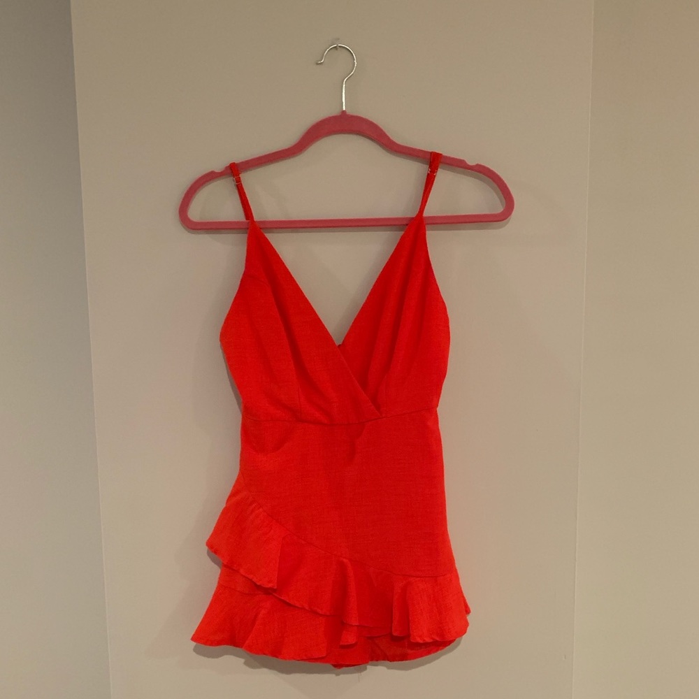 Red mini linen dress